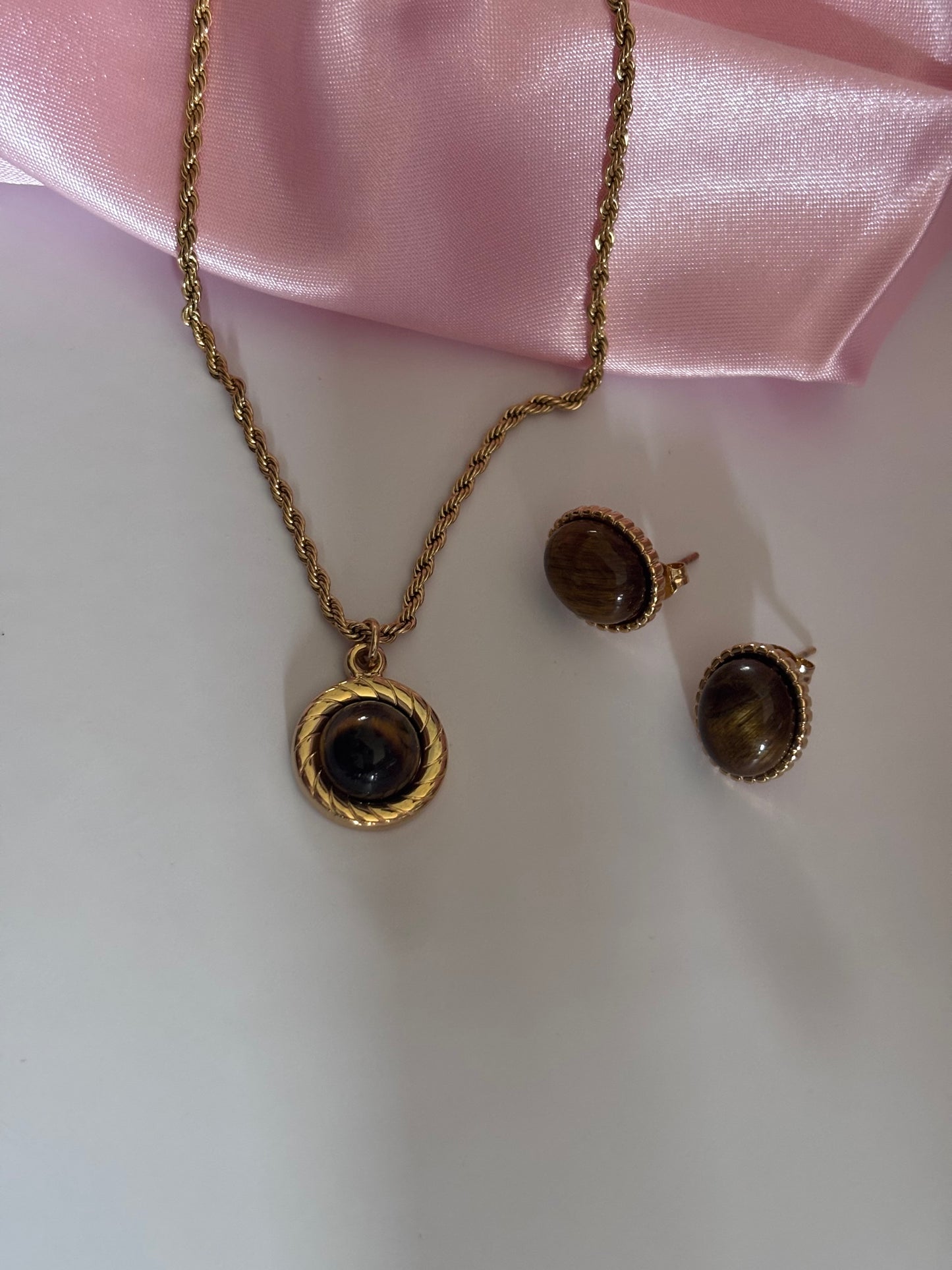 Set Aurora Ojo de Tigre – Acero Inoxidable 18K Waterproof